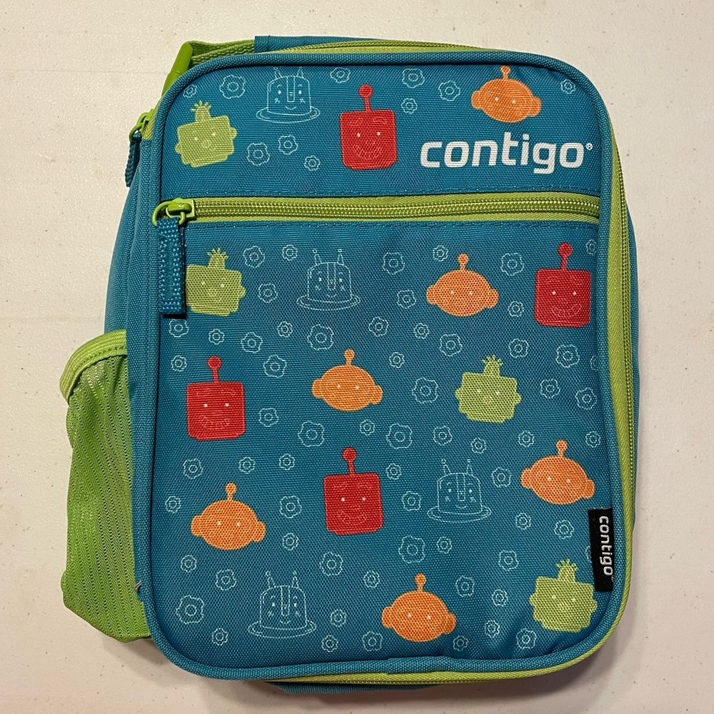 Contigo Insulated Lunch Bag Drink Holder Robot Blue Green